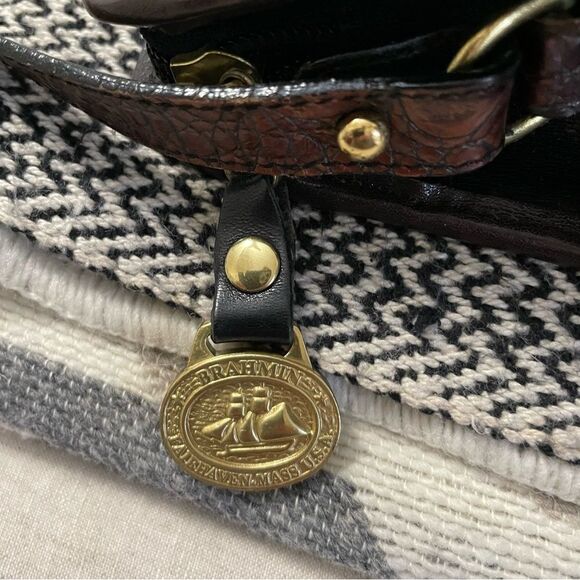 Brahmin Vintage Black Leather/Brown Croc Trim Shoulder/Crossbody Bag - Picture 3 of 11